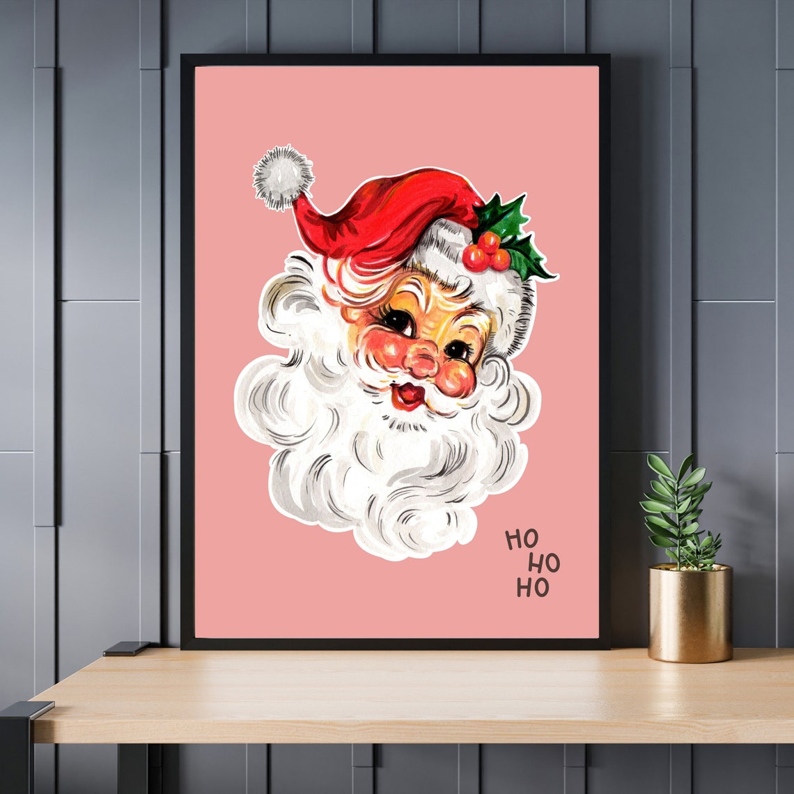 Retro Pink Santa Face Vintage Style Christmas Party Wall Poster - Image 2
