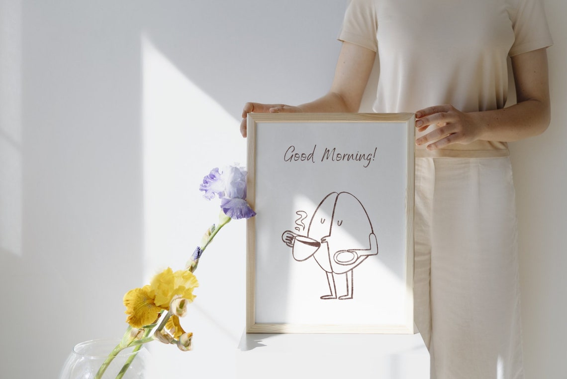 Good Morning Coffee Bean Cartoon Cute Hand Drawn Kitchen Wall Art - Image 3