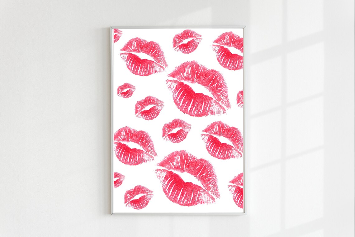 Red Lipstick Kiss Prints Pattern Coquette Dorm Trendy Girl Poster - Image 2