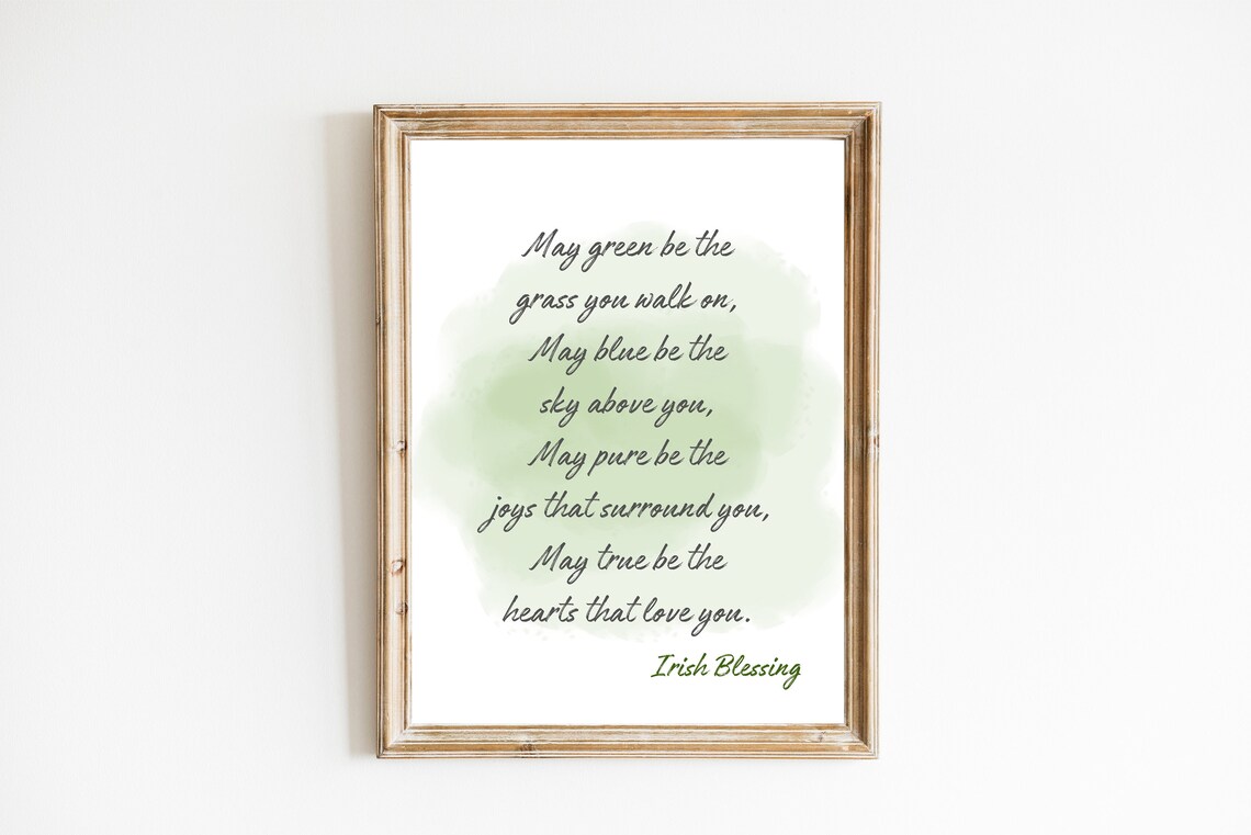 Irish Blessing Poem St Patricks Day Green Watercolor Wall Art