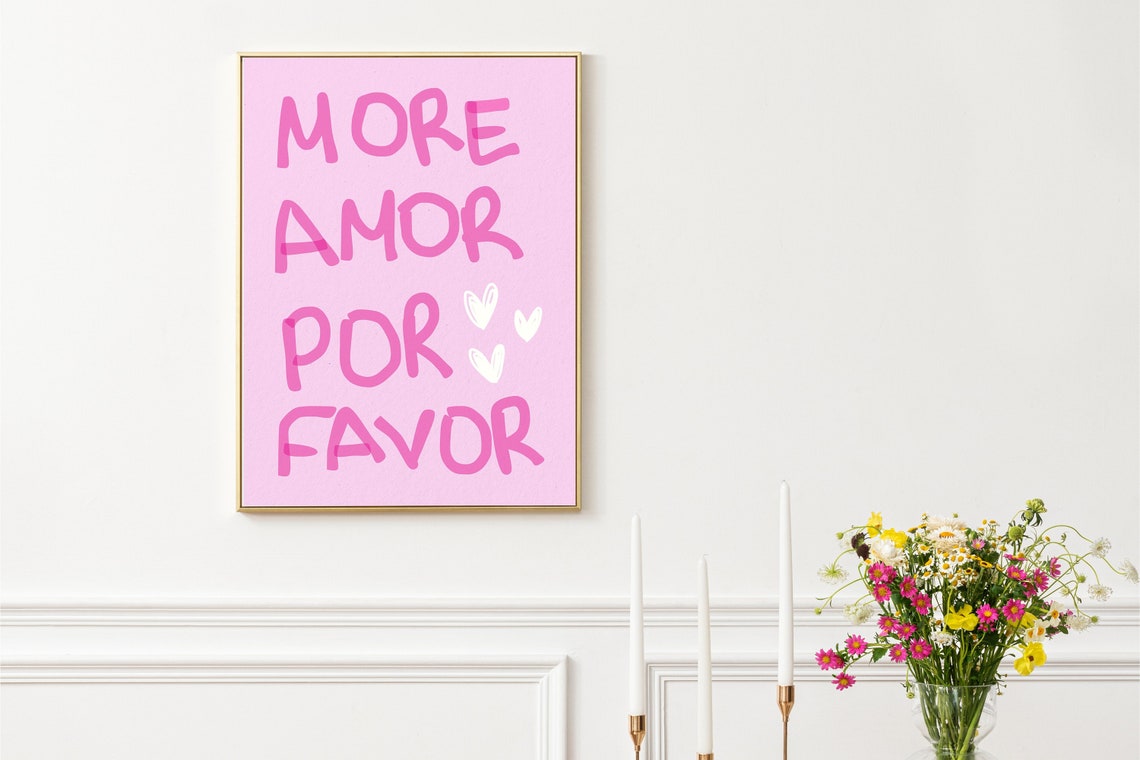 Trendy More Amor Por Favor Wall Art Preppy Poster College Apartment Decor Love Quote Print Coquette Room Decor Girly Wall Art - Image 2