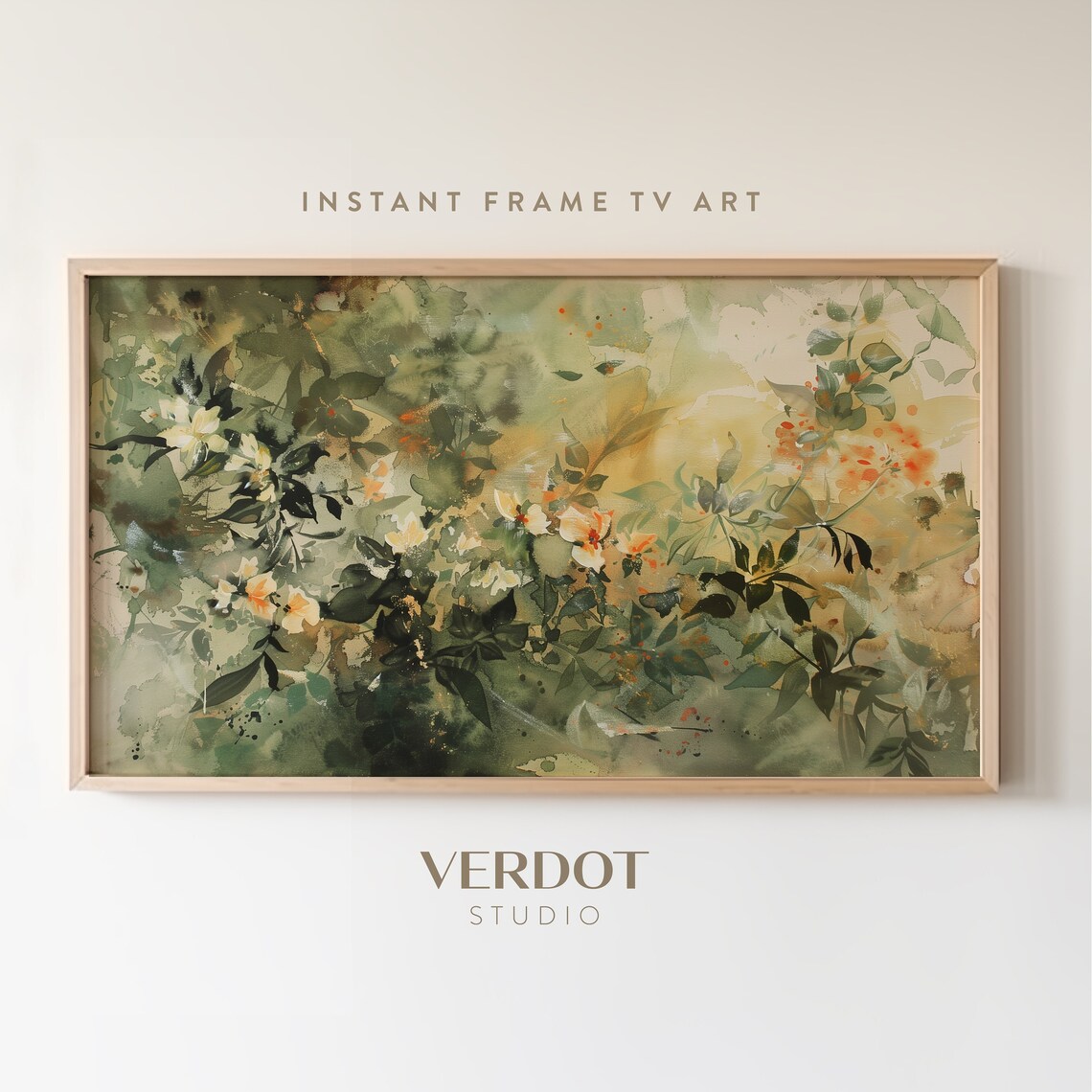 Dark Green Flower Frame Vintage Summer Floral Art Print