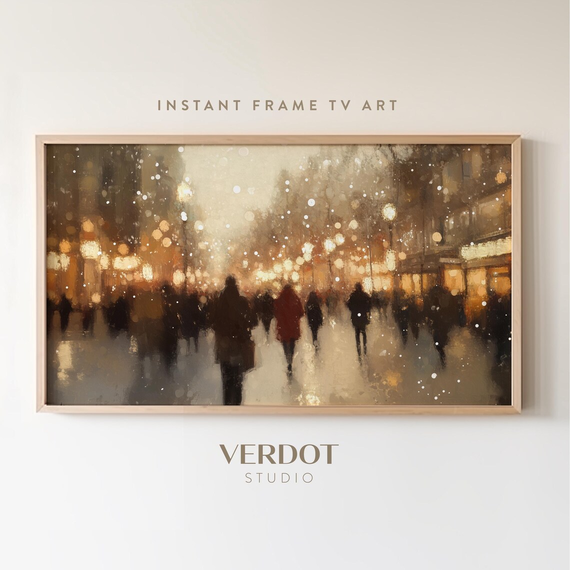 Busy Christmas City Art Print, Holiday Street Scene