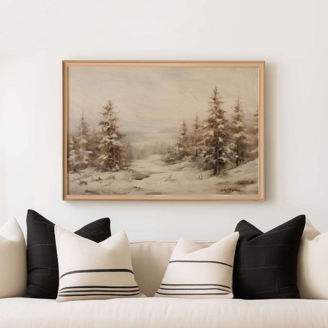 Neutral Vintage Winter Forest Landscape Art Print - Image 3