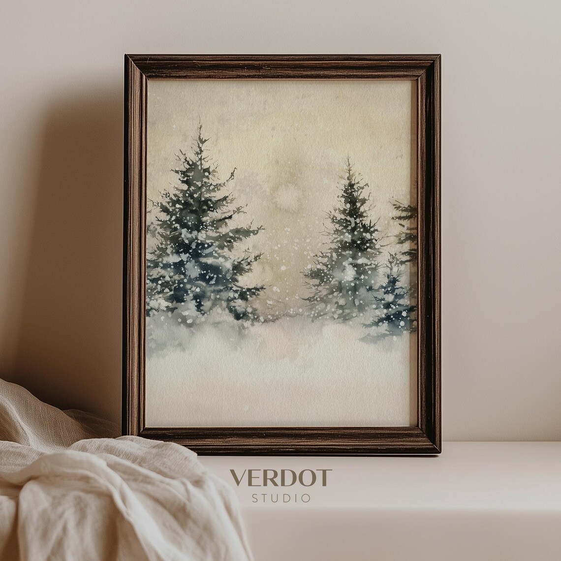 Christmas Winter Trees Neutral Snowy Landscape Art Print