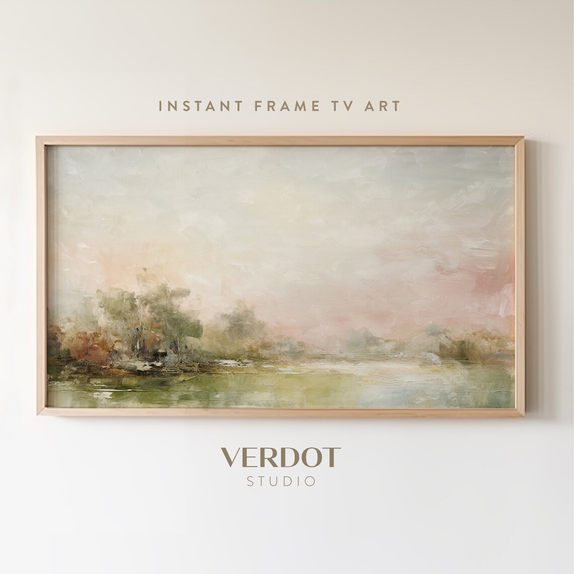 Vintage Landscape Painting Art Print, Muted Spring Scenery
