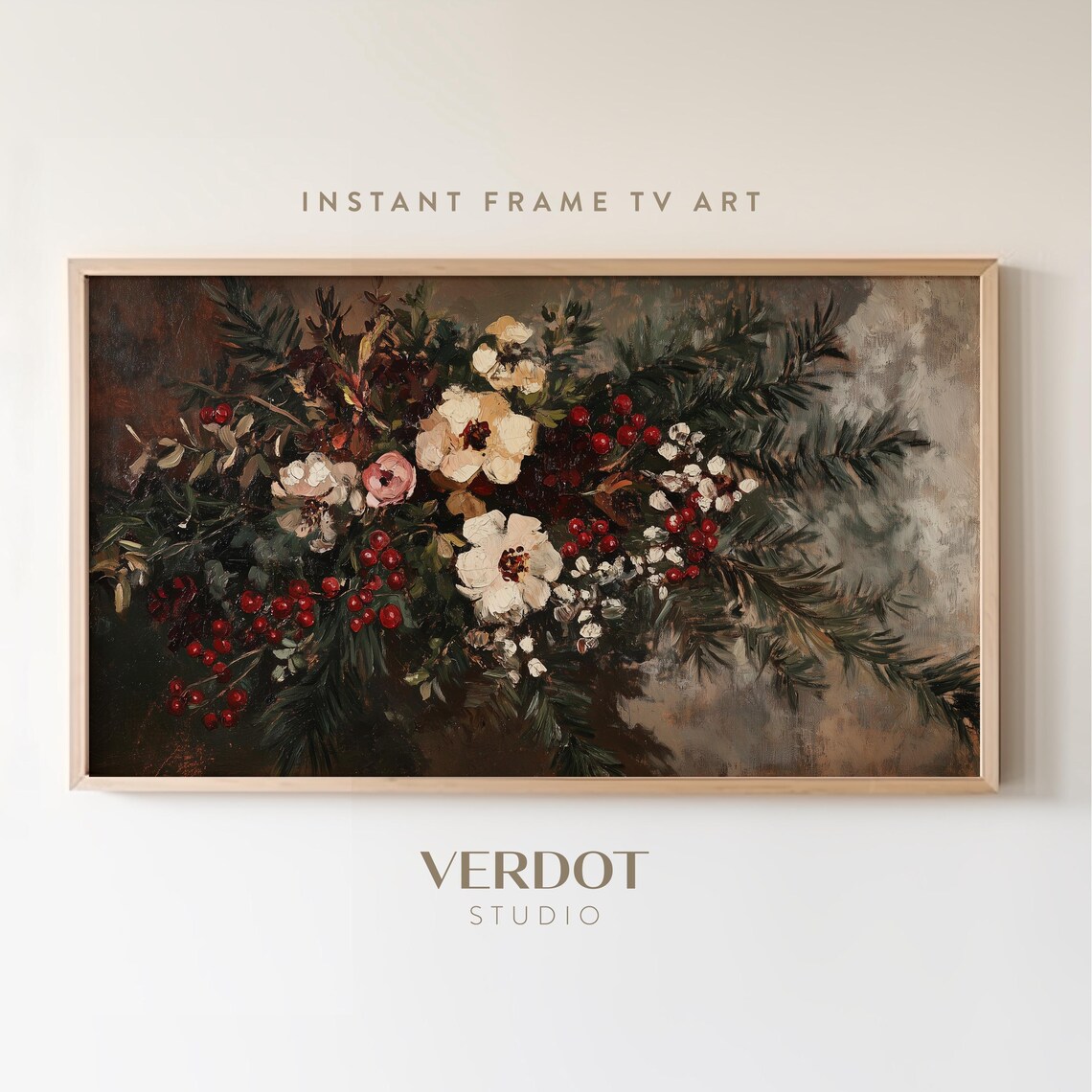 Vintage Winter Floral Christmas Botanical Art Print