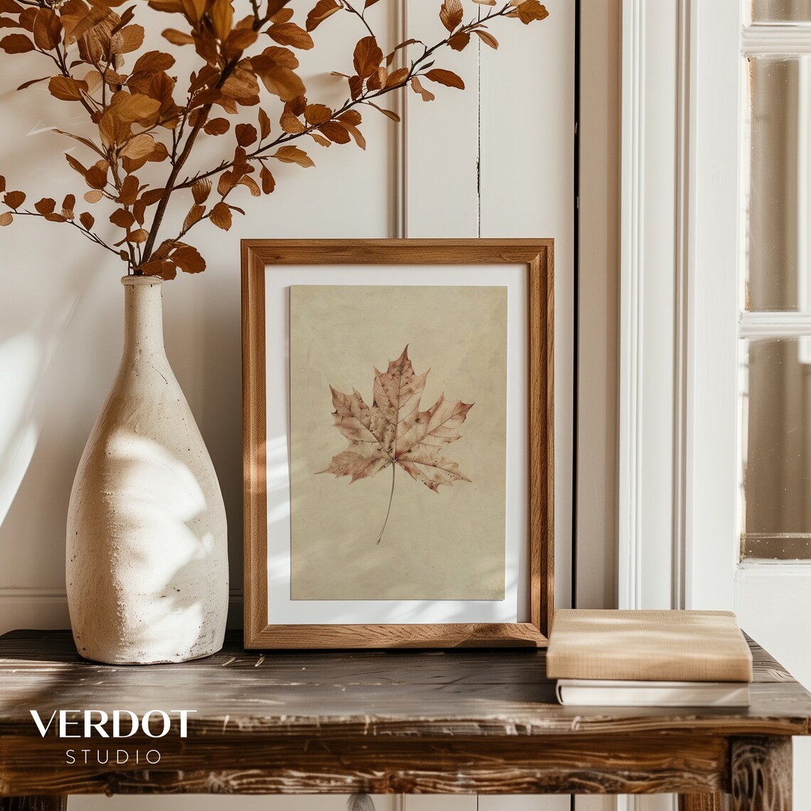 Vintage Fall Leaf Art Print, Neutral Rustic Autumn - Image 2