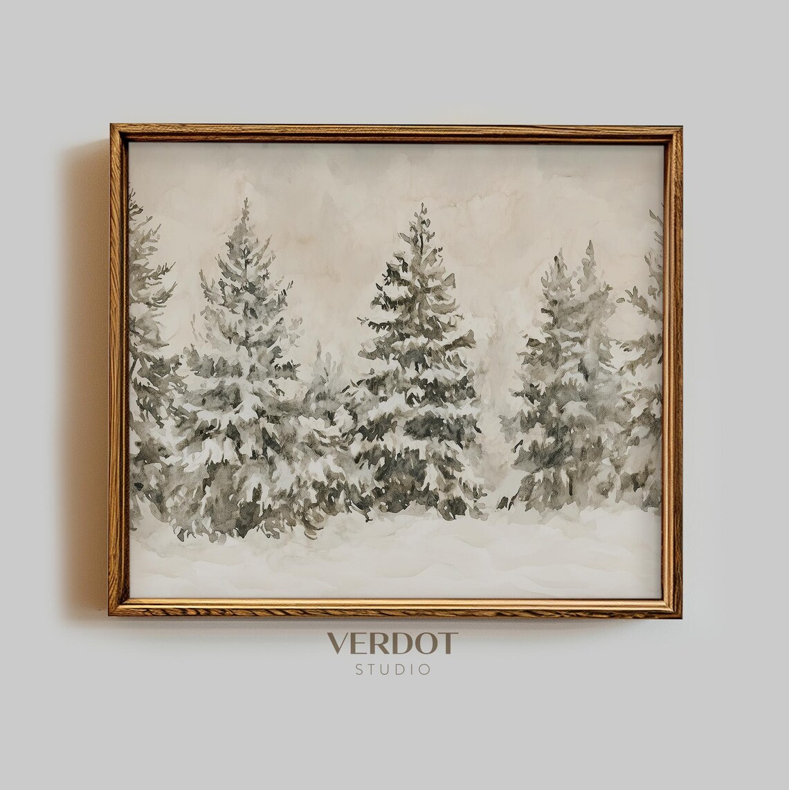 Neutral Winter Christmas Landscape Art Print