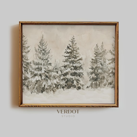 Neutral Winter Christmas Landscape Art Print