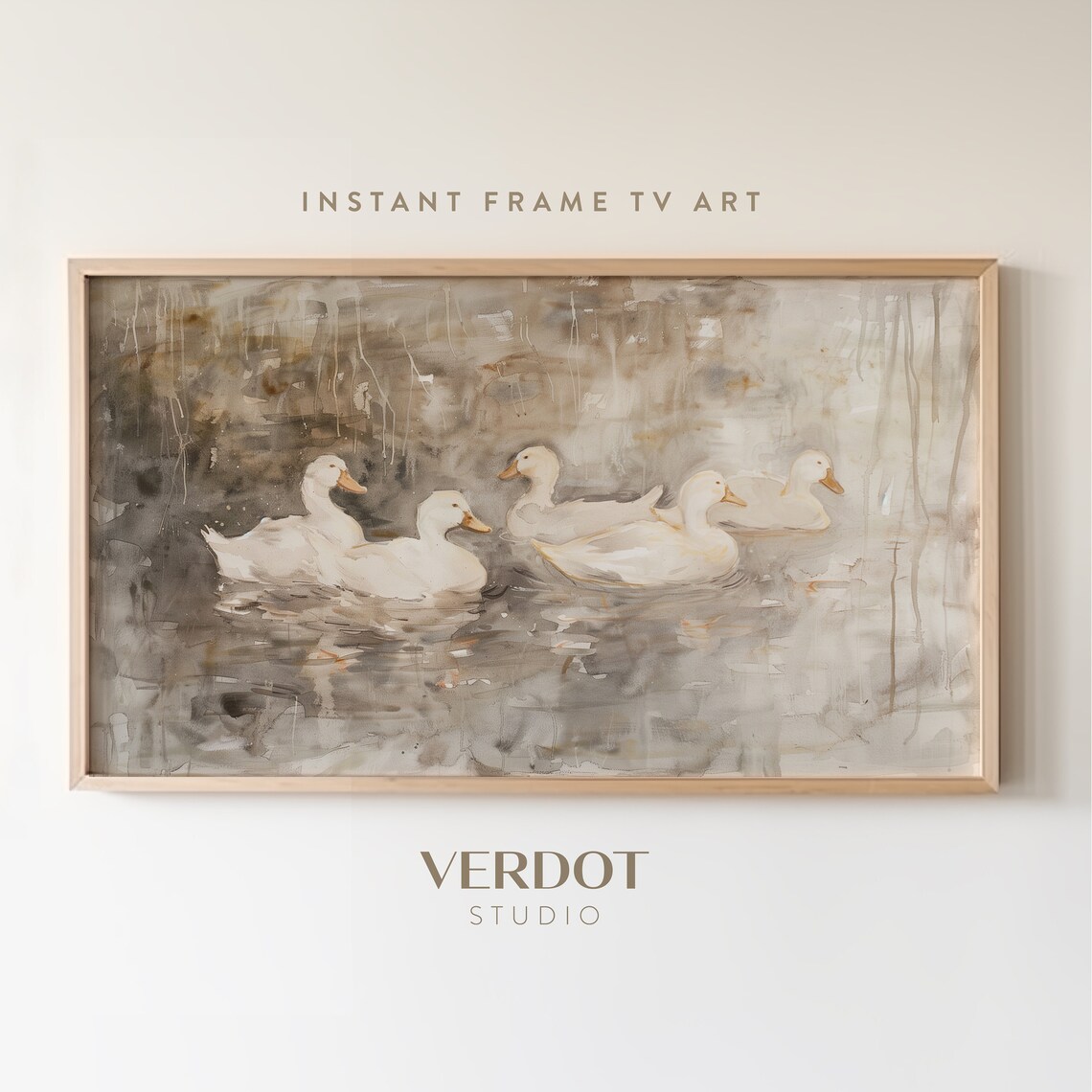 Neutral Spring Geese Pond Art Print, Country River