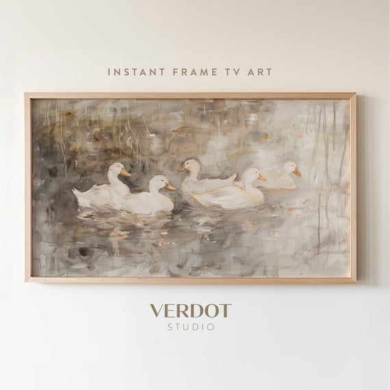 Neutral Spring Geese Pond Art Print, Country River
