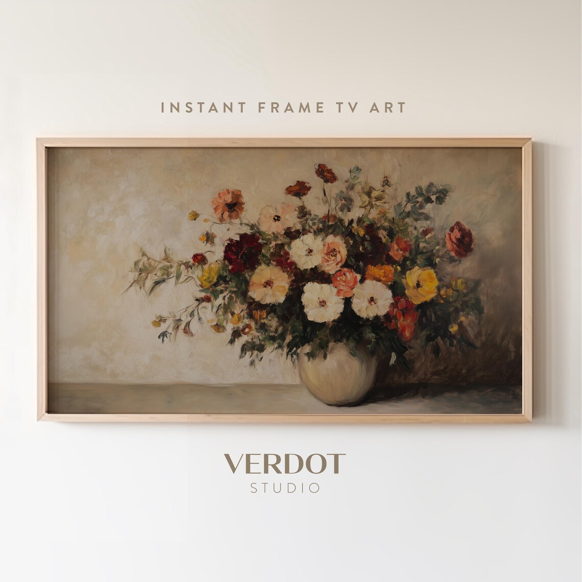 Fall Flower Vase Art Print, Vintage Botanical