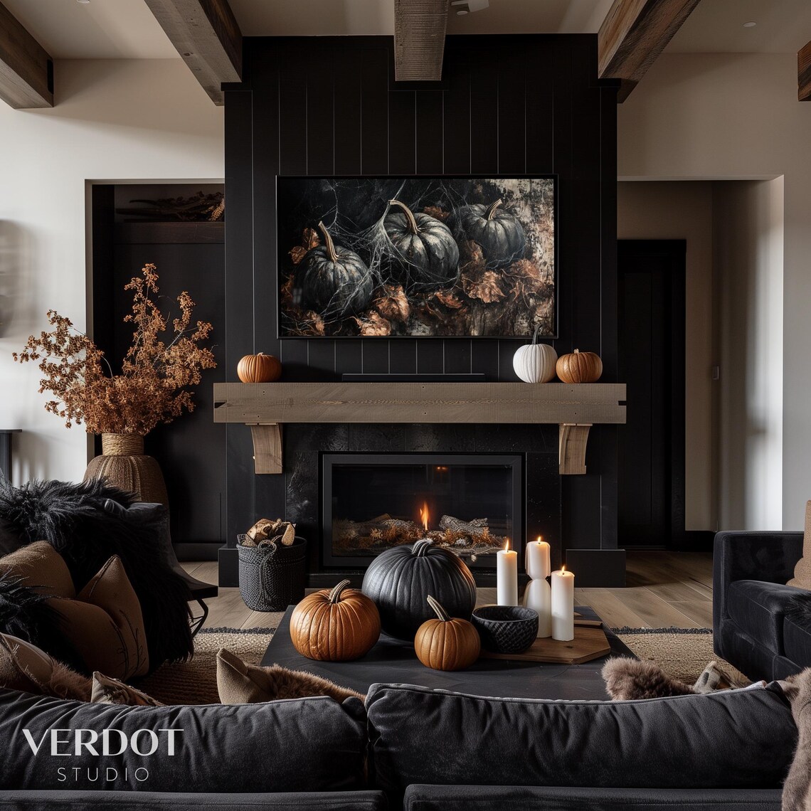 Black Pumpkins Halloween Art Print, Dark Autumn Decor - Image 2