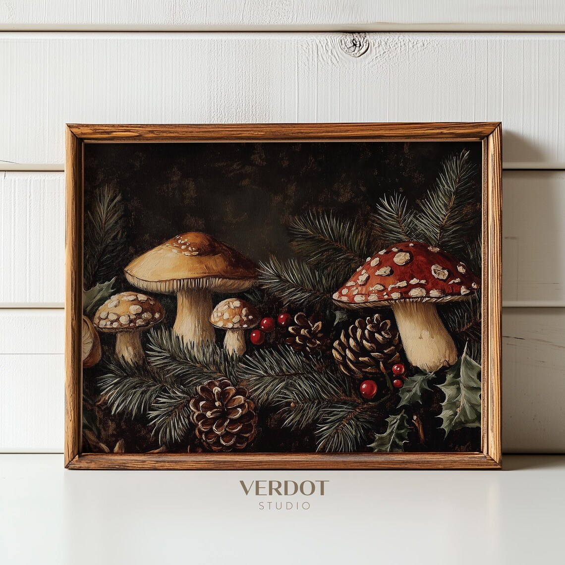 Vintage Christmas Mushroom Art Print, Antique Holiday Decor - Image 4