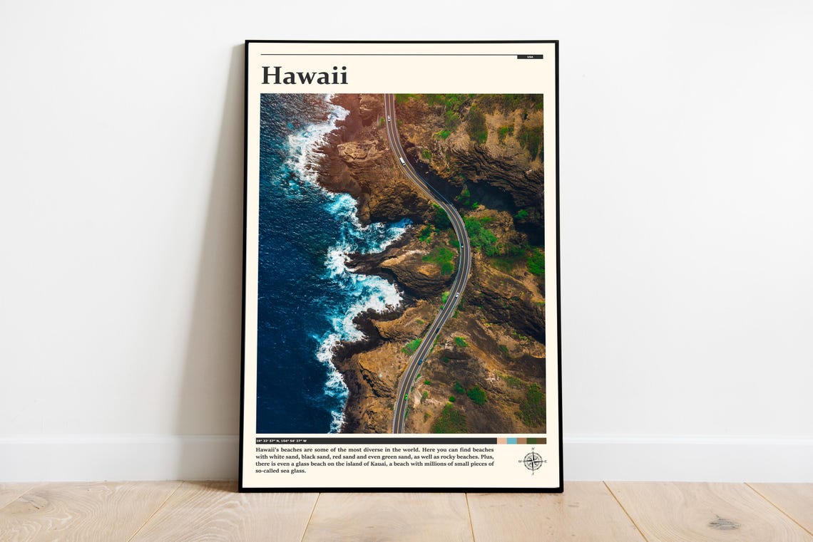 Hawaii Coastal Highway Aerial Road Over Ocean Cliffs View Poster