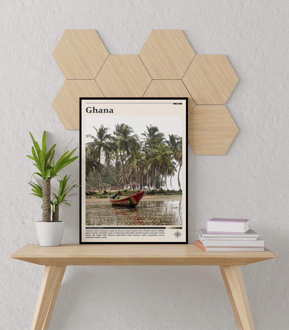 Ghana Red Fishing Boat Palm Beach West Africa Tropical Travel Poster - Image 2