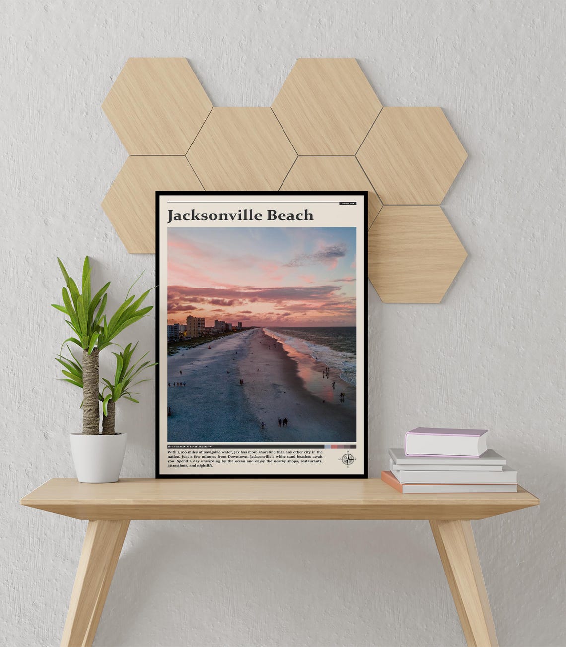 Jacksonville Beach Florida Pink Sunset Aerial Shore Travel Poster - Image 3