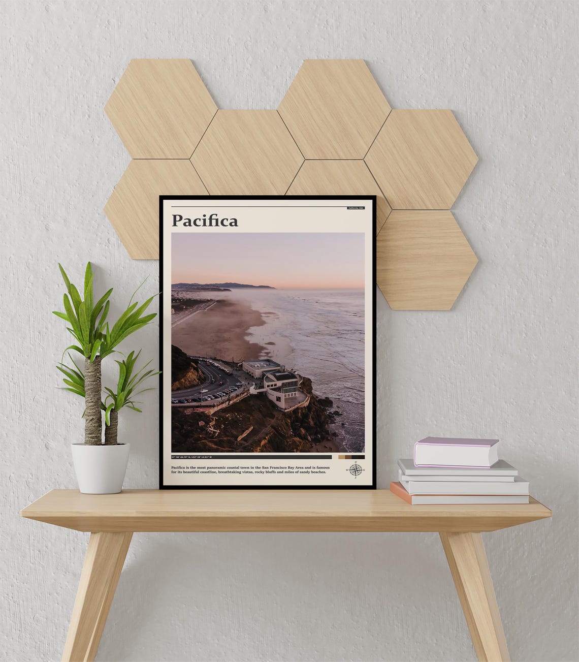 Pacifica Cliffside Coastal Town Sunset California Travel Poster - Image 3
