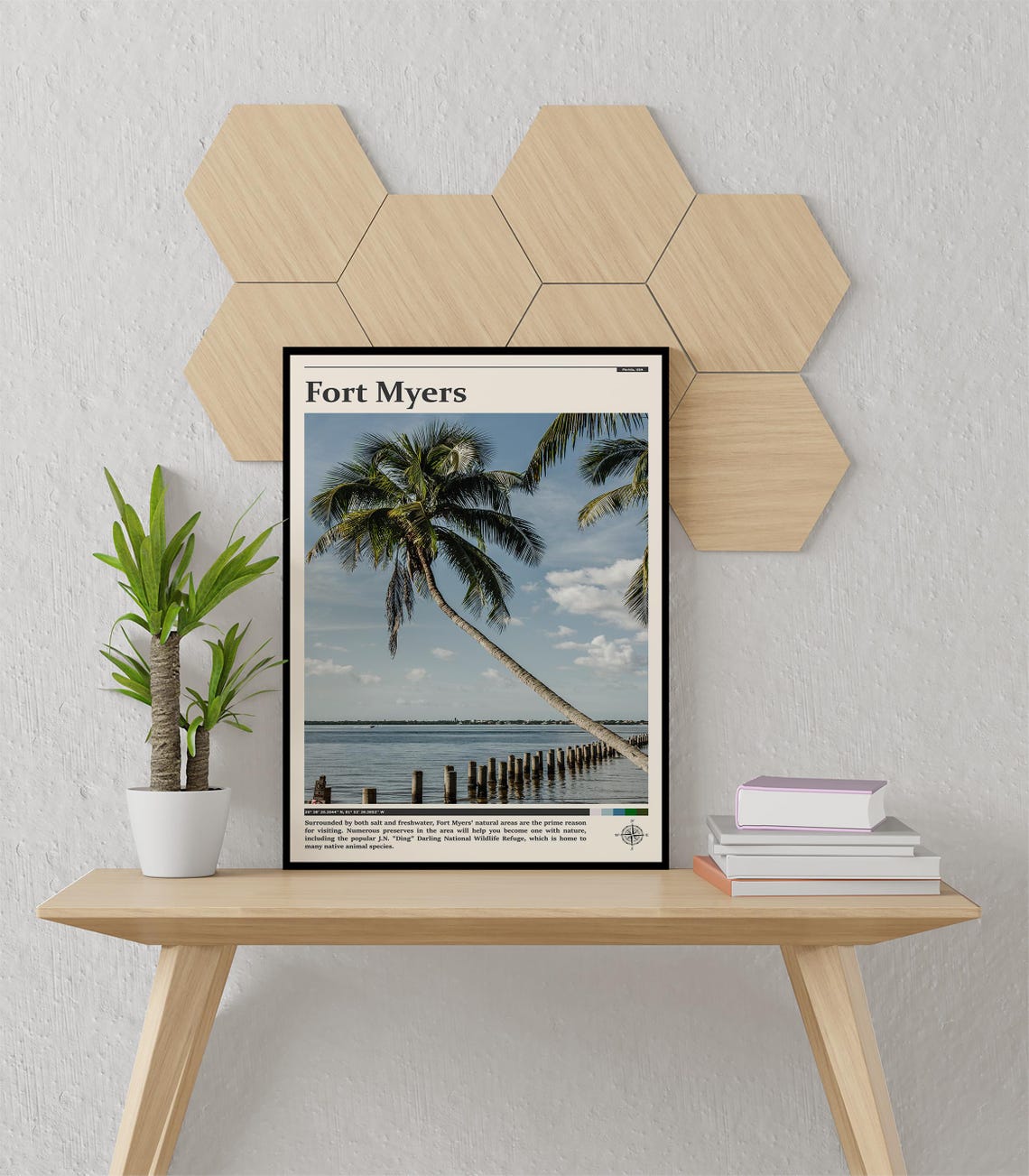 Fort Myers Florida Leaning Palm Old Pier Pilings Travel Poster - Image 3