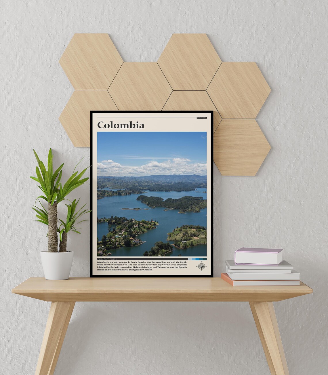 Colombia Blue Lake With Green Islands Aerial Nature Travel Poster - Image 3