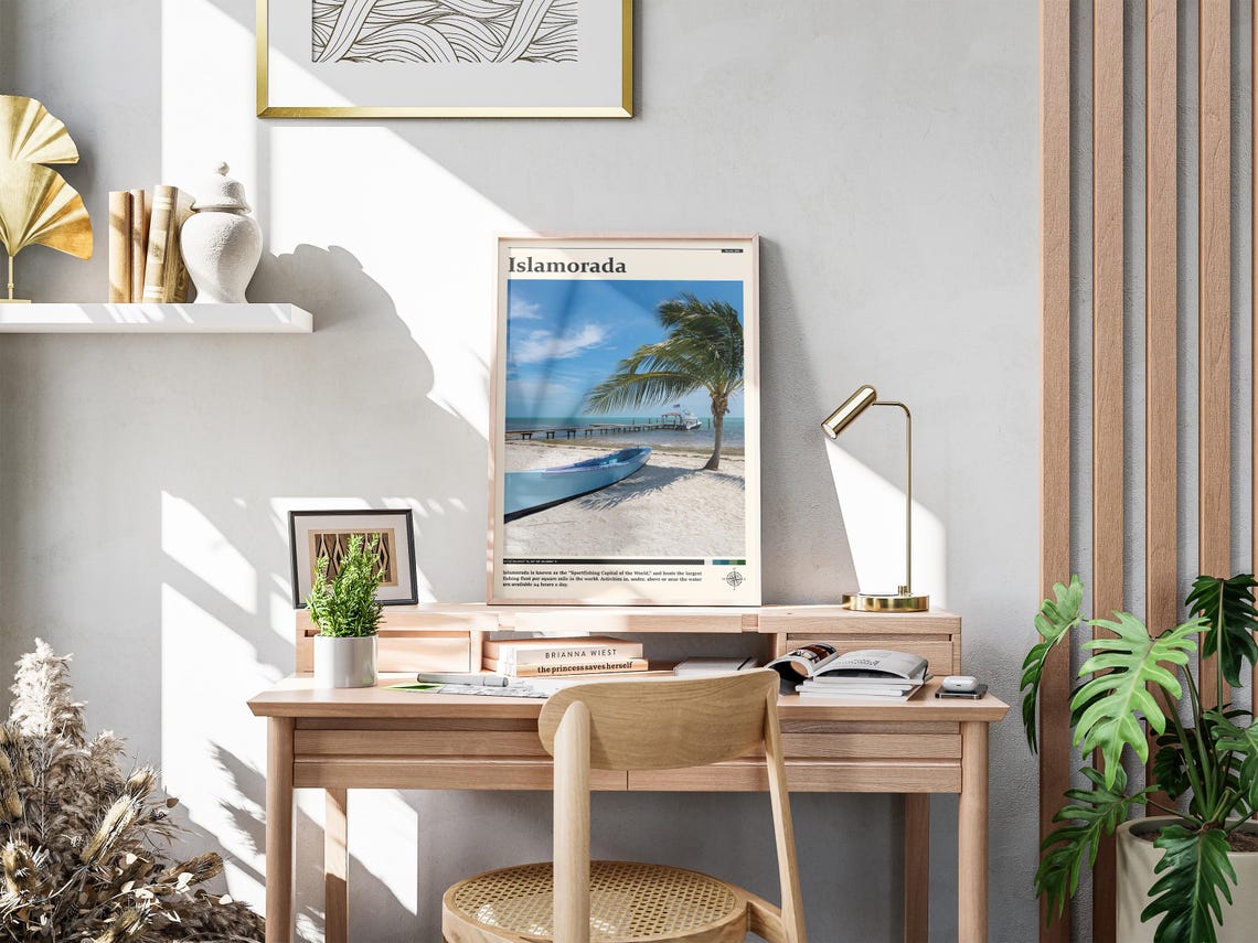 Islamorada Florida Keys Palm Boat Pier Sandy Shore Travel Poster - Image 4