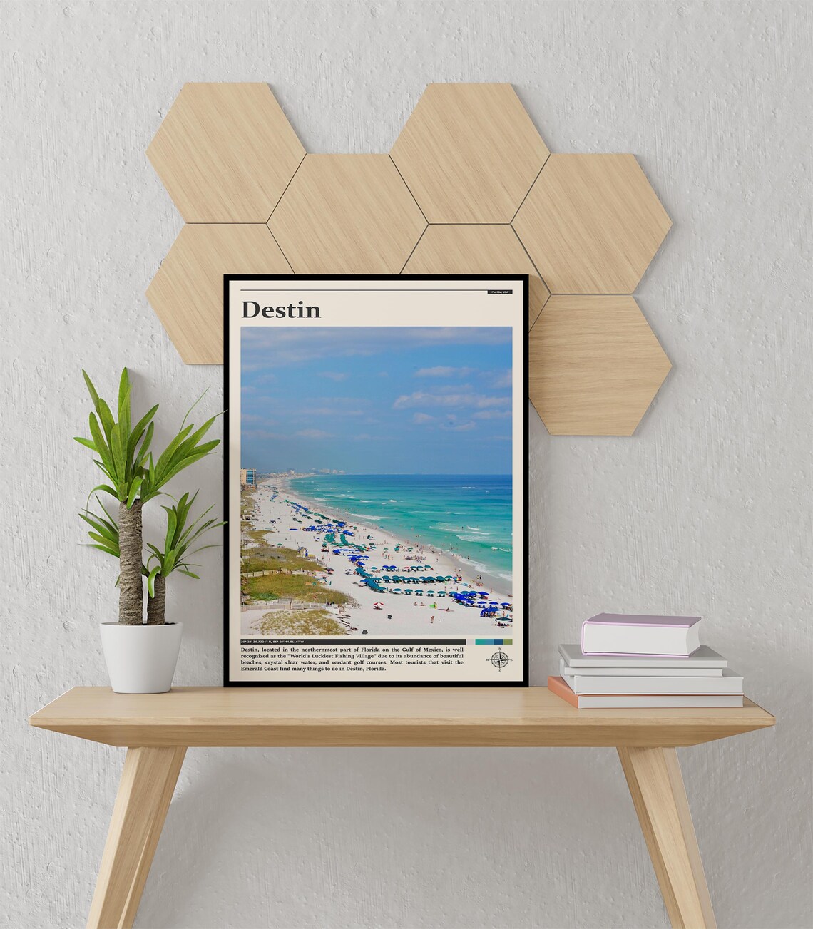 Destin Florida Emerald Coast Blue Umbrellas Crowd Travel Poster - Image 3