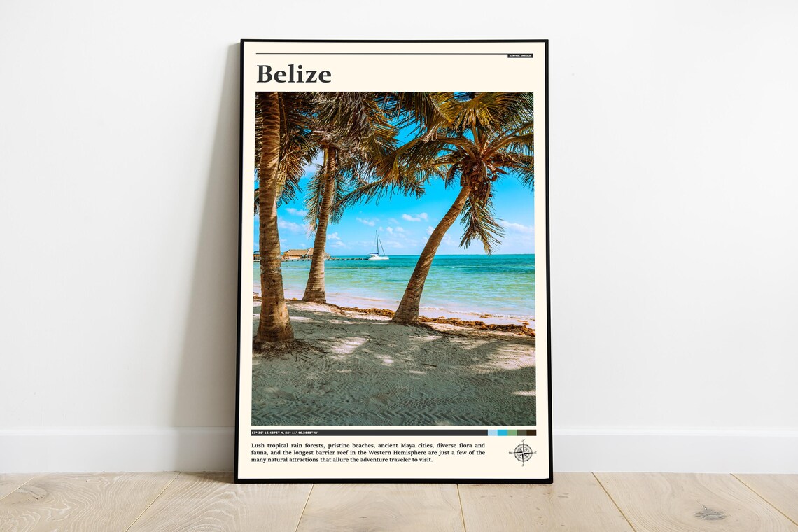 Belize Palm Beach Sailboat Turquoise Water Photography Poster