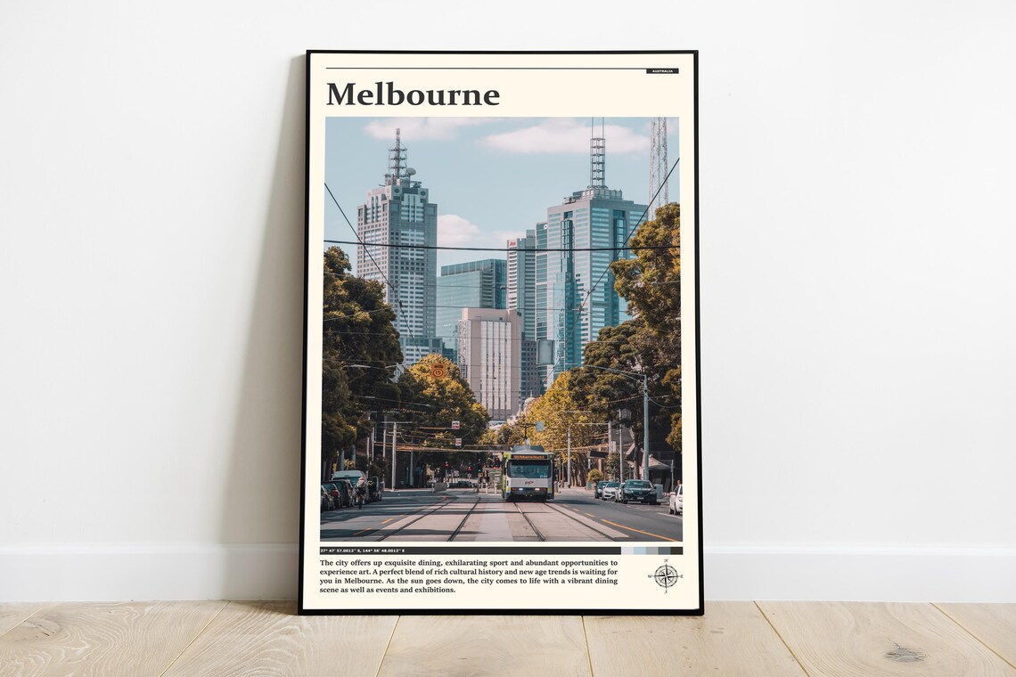 Melbourne Australia Tram Street City Skyline Vintage Travel Poster