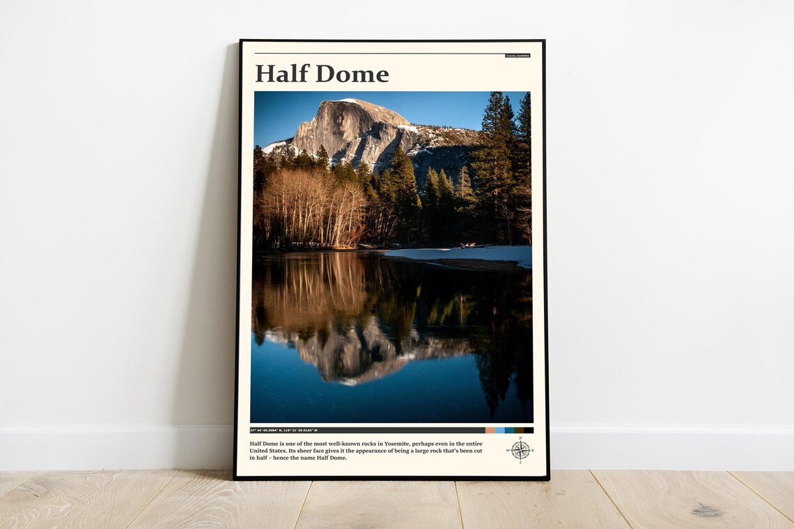 Half Dome Yosemite Granite Peak Lake Reflection Photography Poster