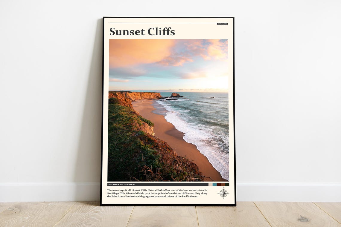 Sunset Cliffs San Diego Golden Hour Coastline Photography Poster