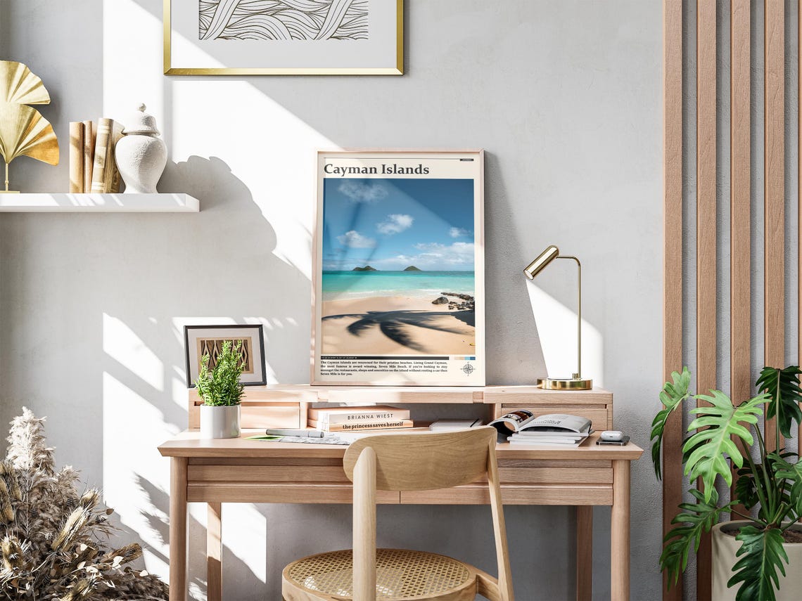 Cayman Islands White Sand Beach Palm Shadow Photography Poster - Image 4
