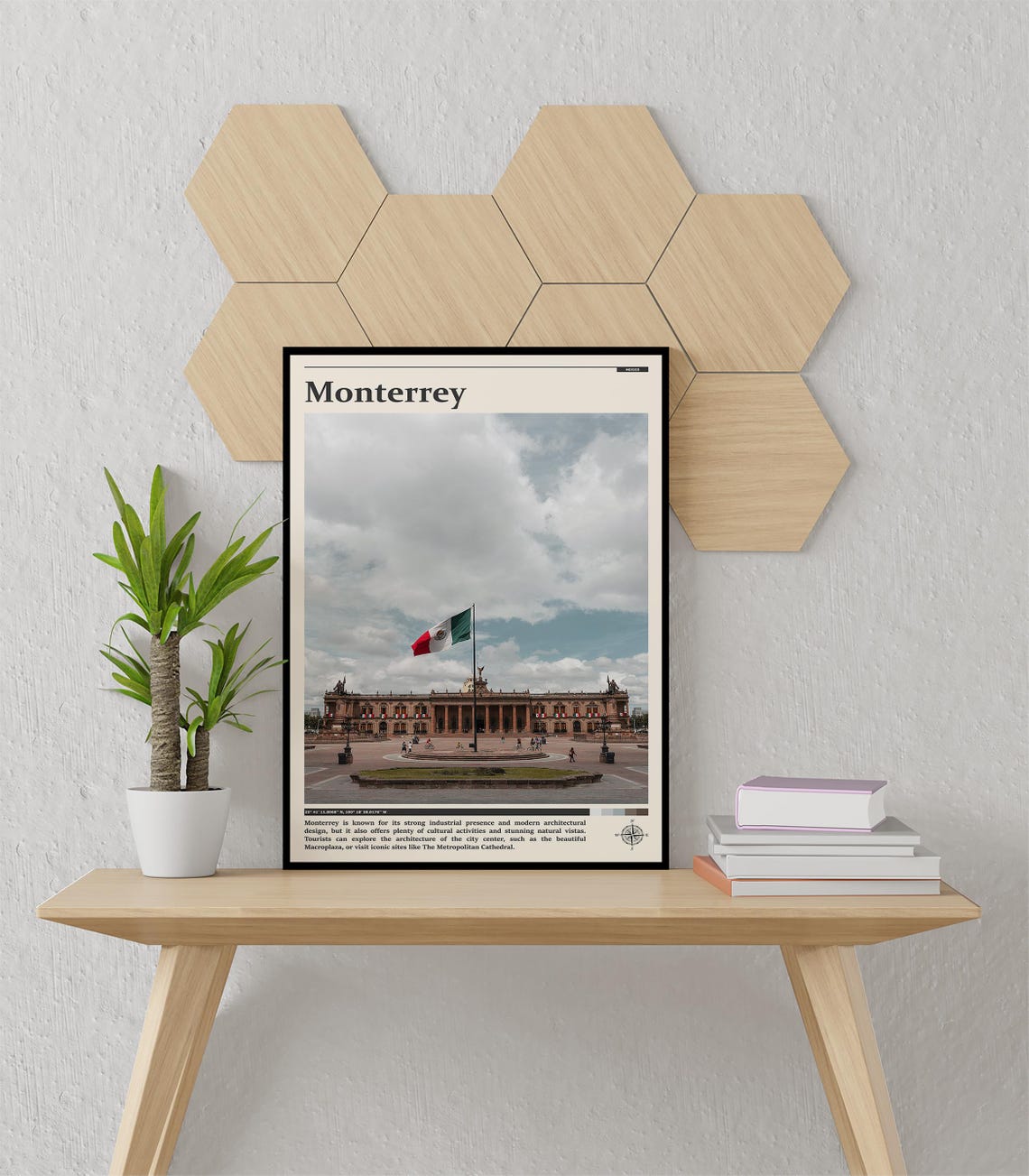 Monterrey Mexico Macroplaza Palace Flag Square Travel Poster - Image 3