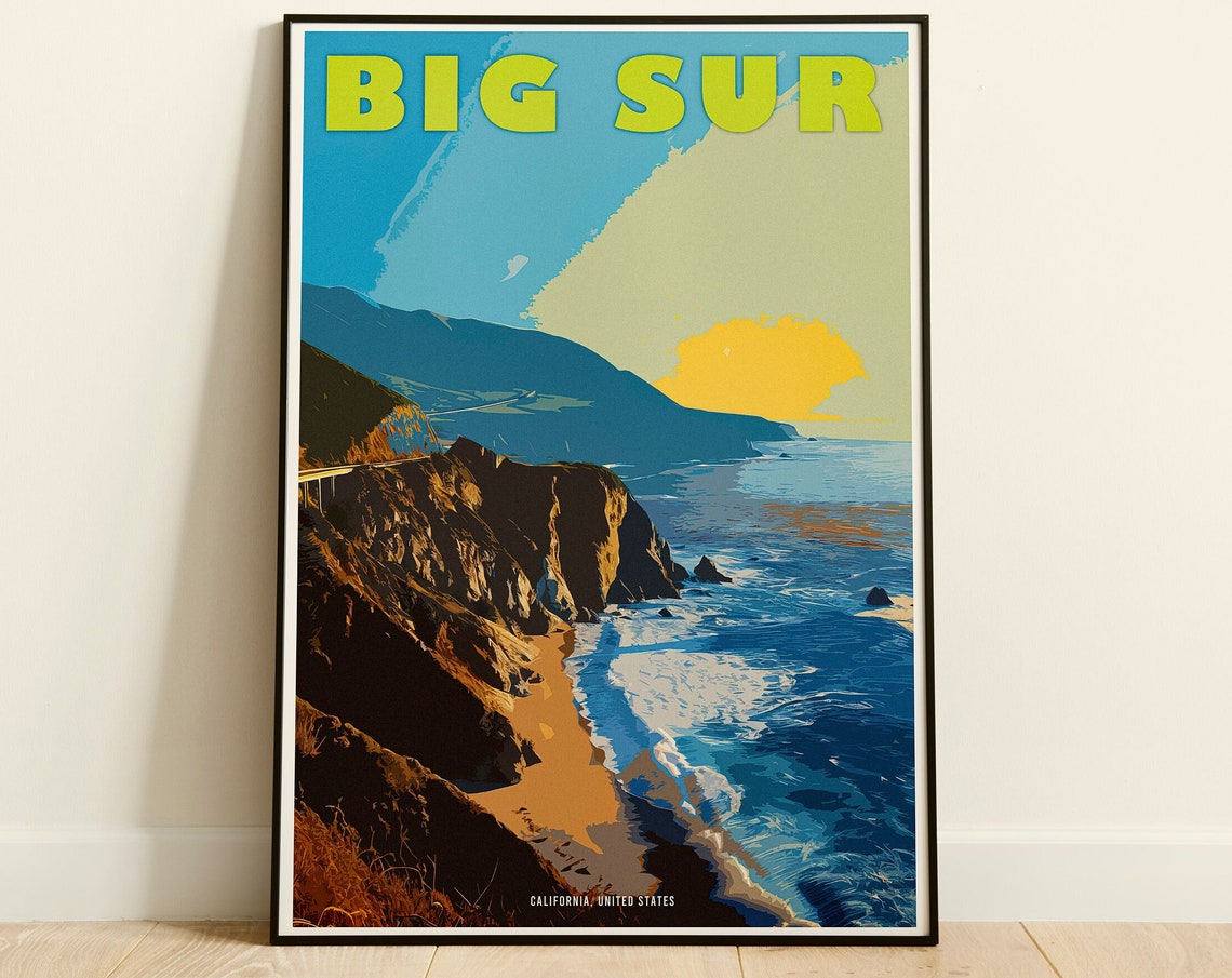 Big Sur Highway Retro Travel Poster California Art Usa Poster Surfing Usa Print Vintage Usa Travel Poster Big Sur California