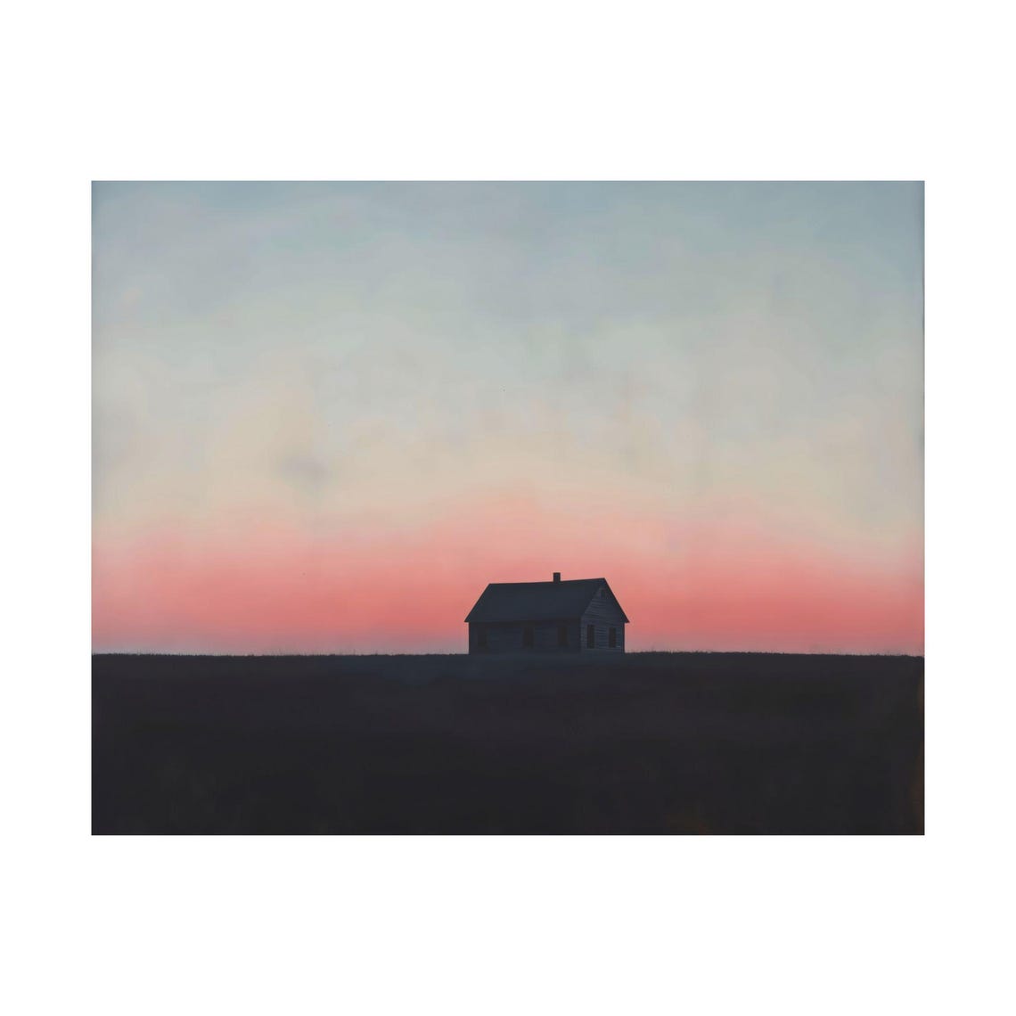 Minimalist Lone House Pink Gray Gradient Sky Solitude Wall Art - Image 3