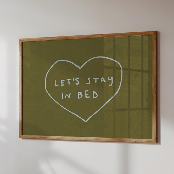 Bed Quote Print Trendy Bedroom Decor Minimalist Heart Poster Digital Download Horizontal