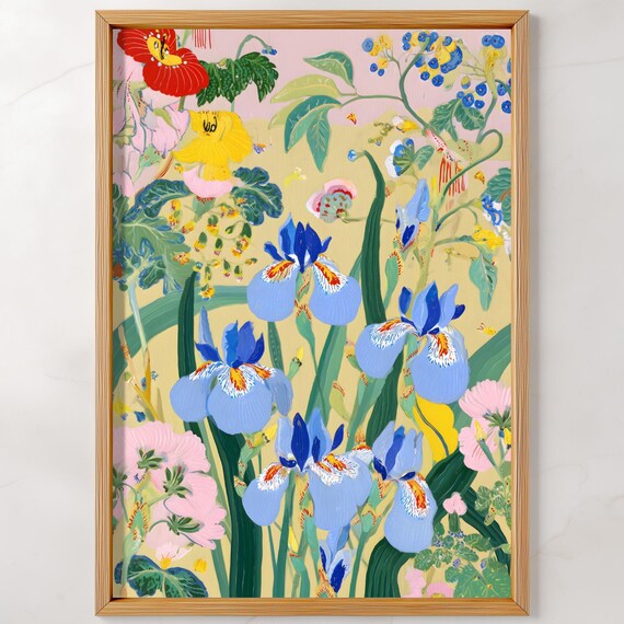 Iris Flower Botanical Painting Colorful Floral Wall Art Modern Garden Poster Digital Download