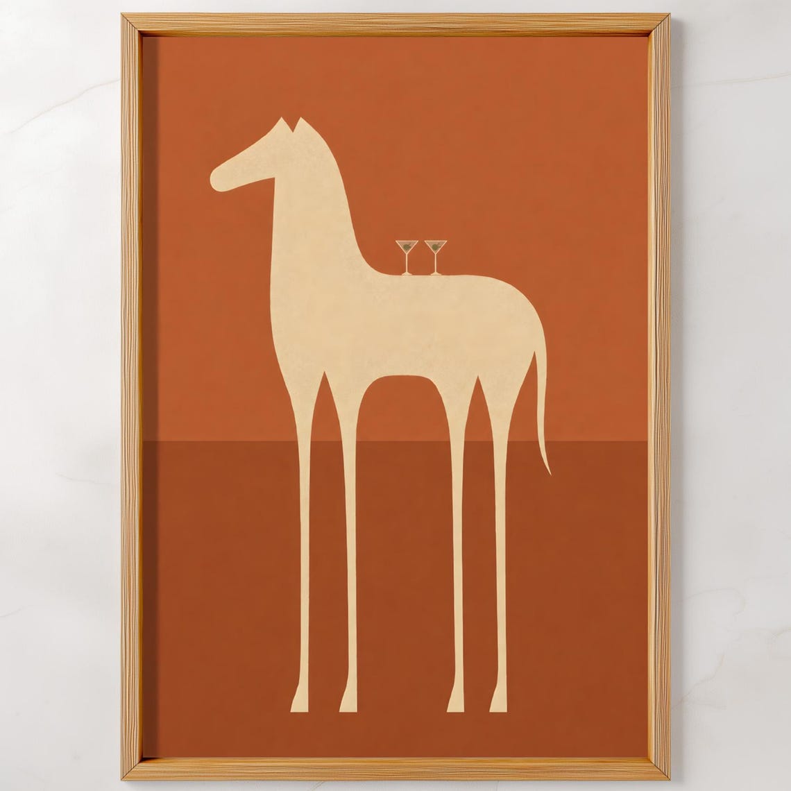 Abstract Horse With Martini Glasses Terracotta Modern Wall Art