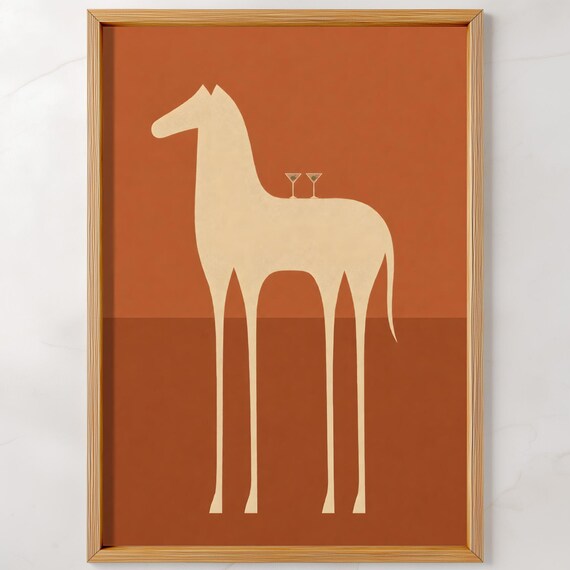 Abstract Horse Wall Art Martini Glasses Poster Minimalist Print Digital Download