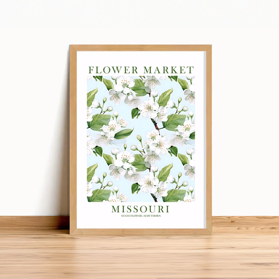 Missouri Flower Market Poster With White Hawthorn Blossom Branches
