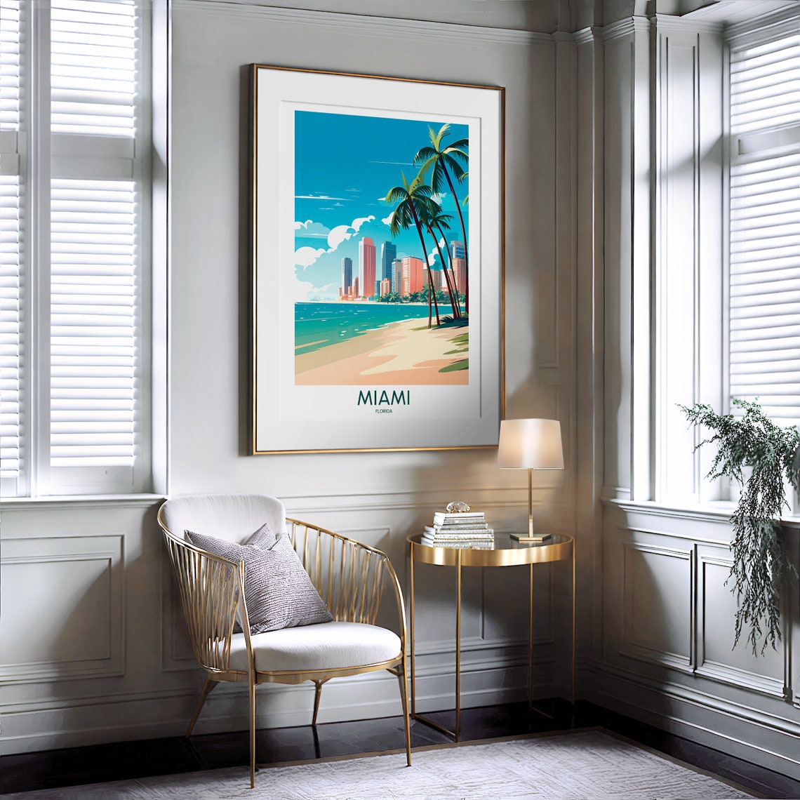 Miami Florida Beach Skyline Palm Trees Illustrated Travel Poster - Image 2
