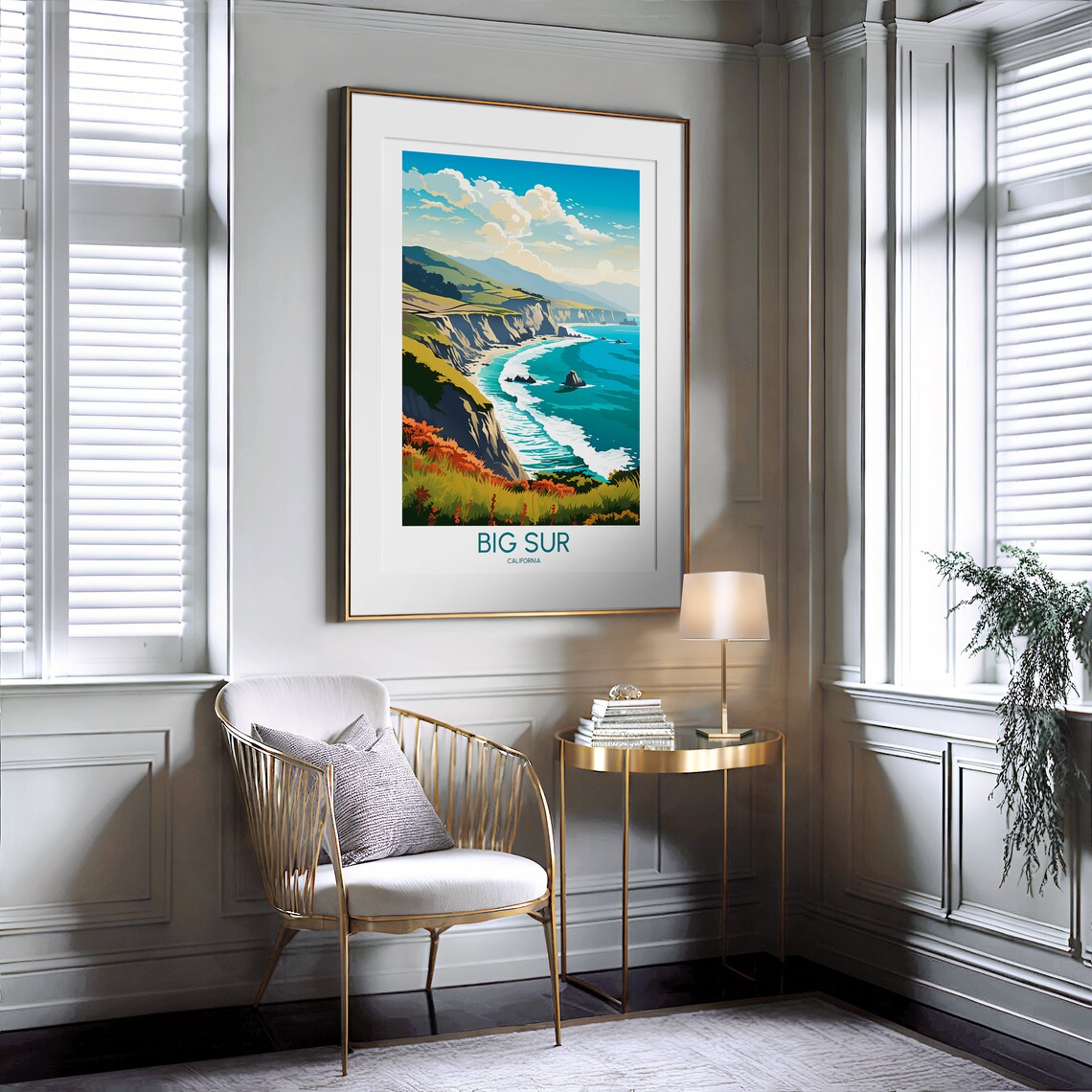 Big Sur California Sea Stacks Wildflowers Travel Illustration Poster - Image 2