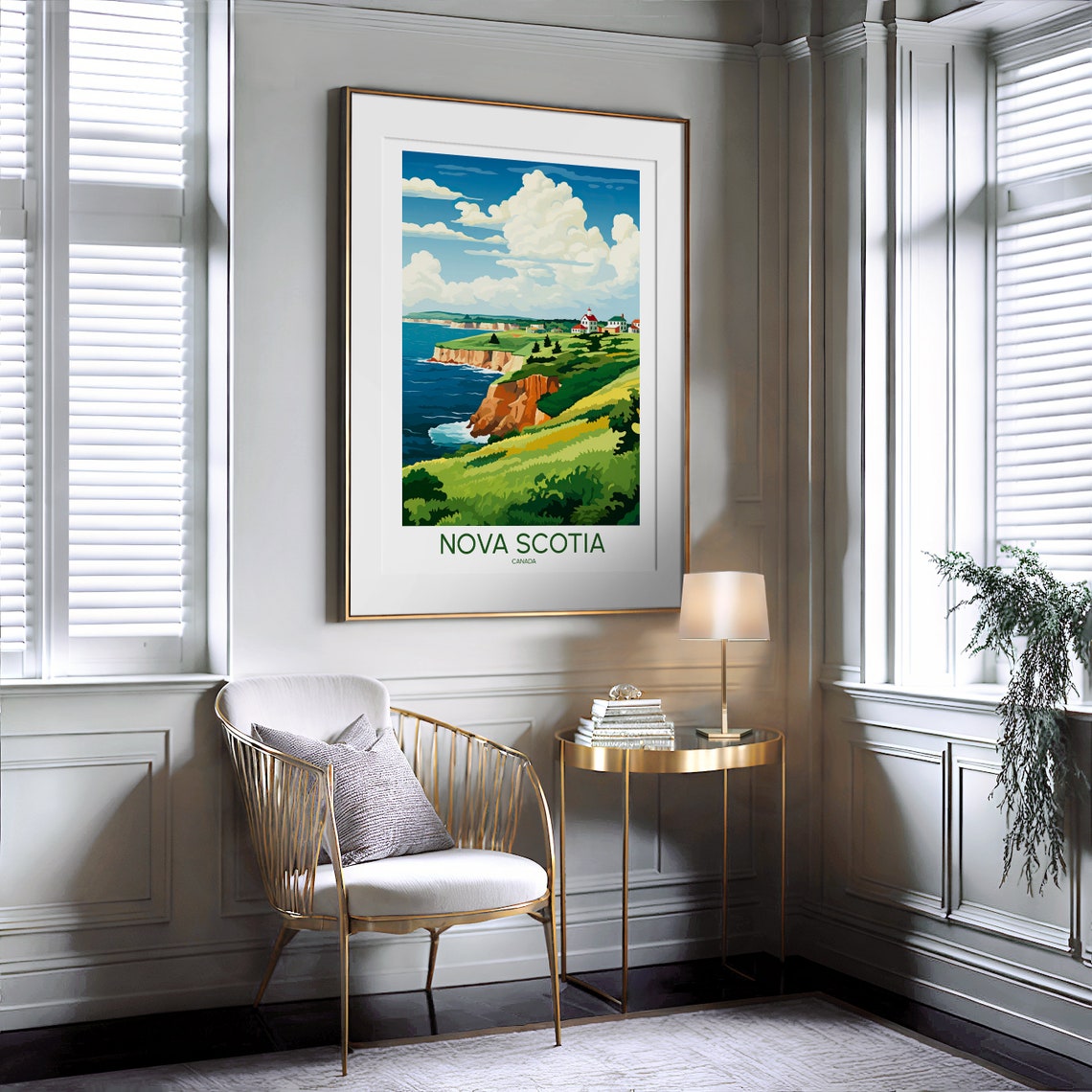 Nova Scotia Canada Coastal Cliffs Village Houses Ocean View Poster - Image 2