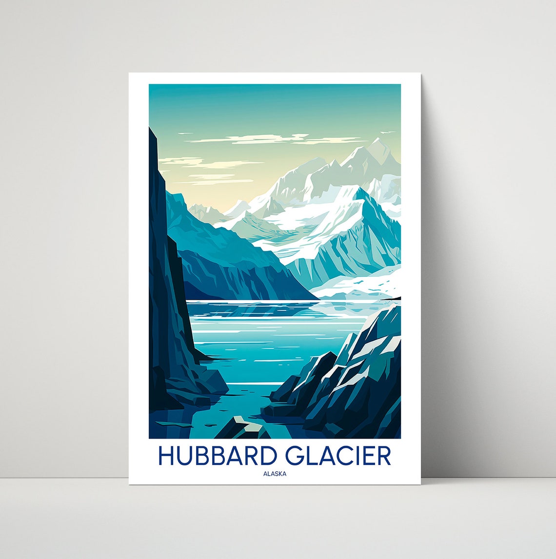 Hubbard Glacier Alaska Ice Peaks Fjord Illustrated Travel Poster