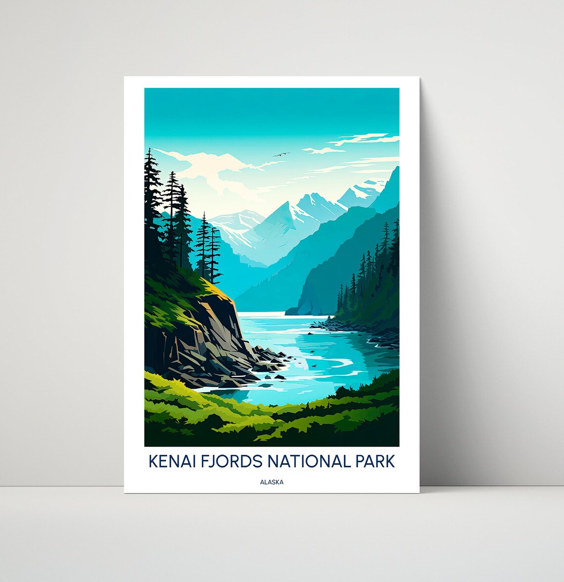 Kenai Fjords National Park Alaska Fjord Illustrated Travel Poster