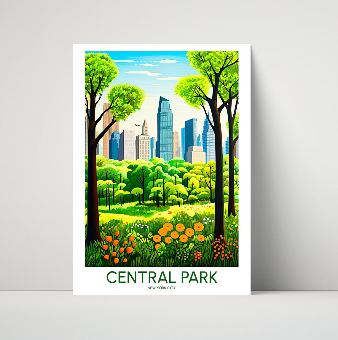 Central Park New York City Spring Bloom Flowers Travel Poster