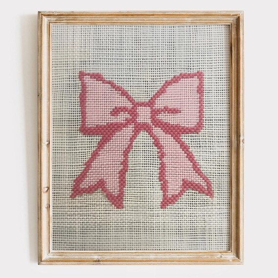 Pink Bow Needlepoint Style Coquette Girl Nursery Dorm Room Decor Poster
