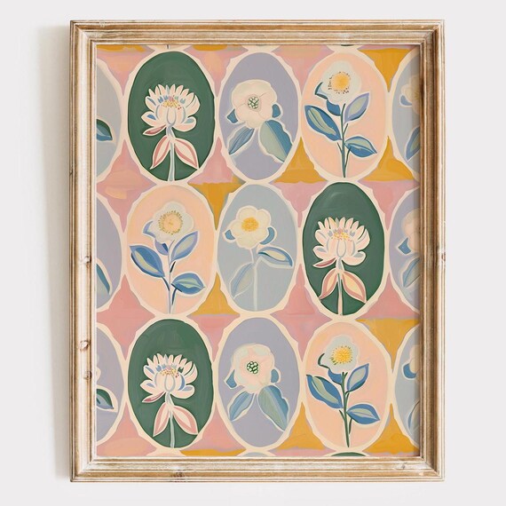 Colorful Oval Floral Pattern Boho Botanical Modern Art Poster