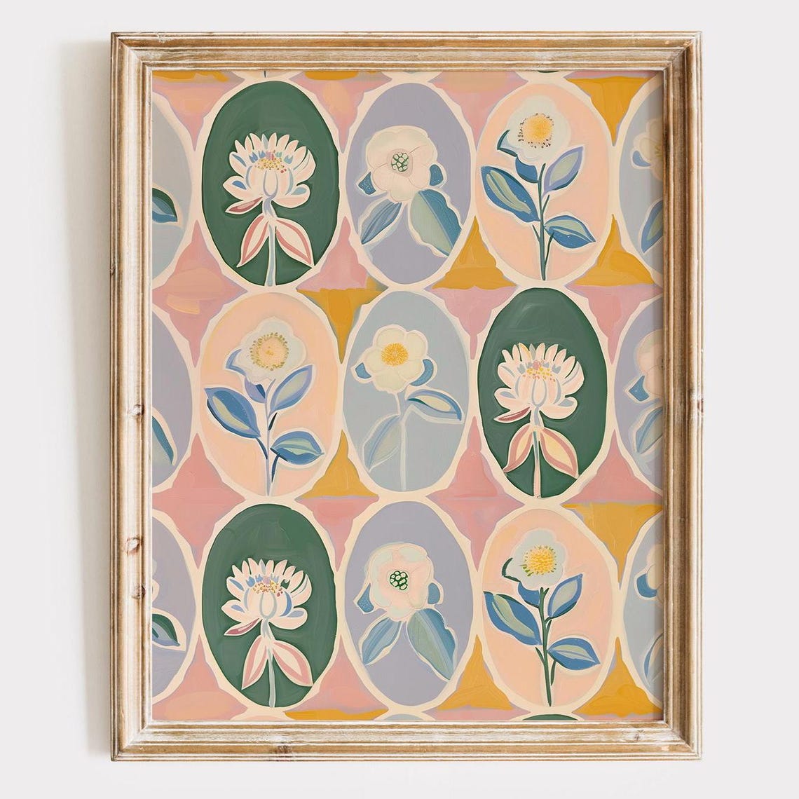 Oval Flowers Print Colorful Botanical Boho Wall Art