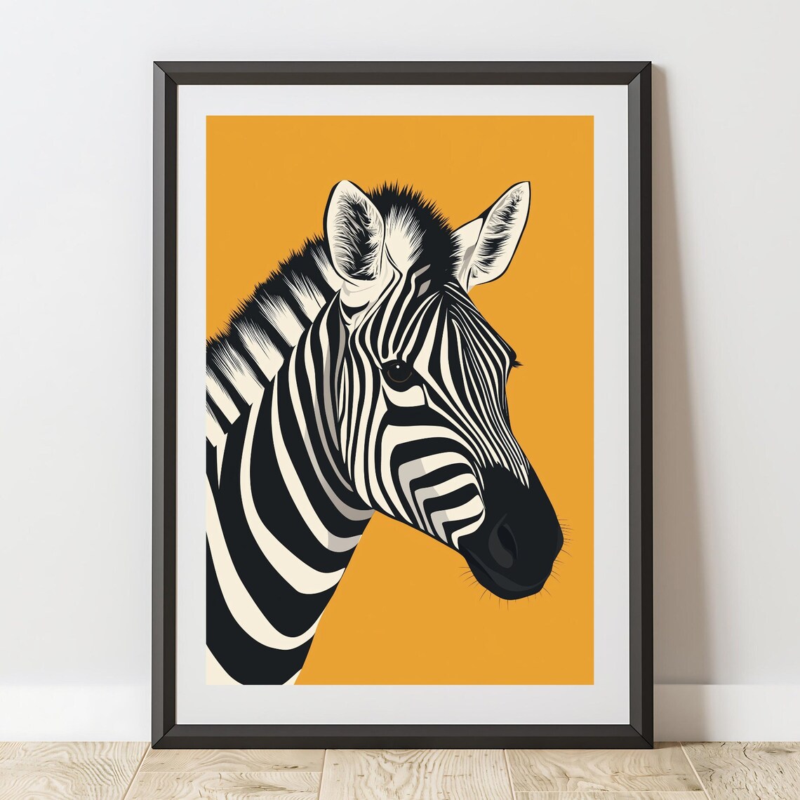 Retro Zebra Head Mustard Yellow Background Bold Whimsical Wall Art Poster